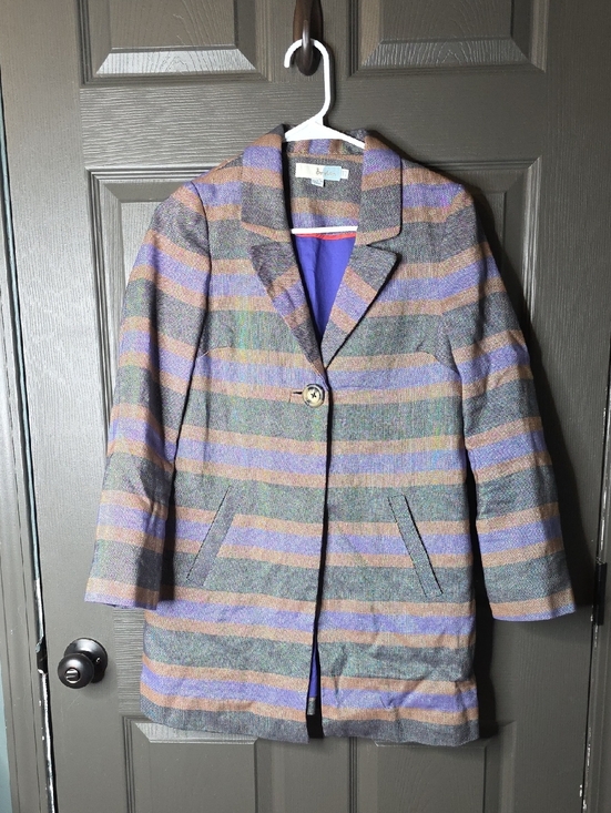 Boden Jackets & Blazers - Boden Striped Linen Blend Blazer Jacket in Gray, Purple & Tan Sz 2